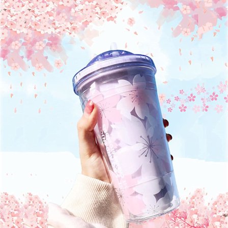 Isolerad Dubbelvägg Återanvändbar Läcksäker Resemugg i Plast, Vattenflaska med Lock och Sugrör - Lila