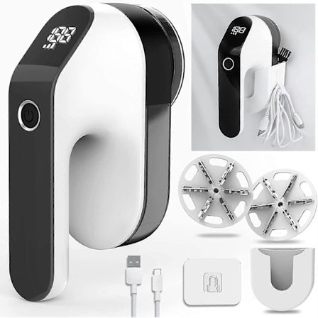 Elektrisk Luddborttagare, Tygrakapparat, Luddborttagare För Kläder Och Möbler Med 3 Hastigheter Och Batteri LED Digital Display, 2 Utbytbara 6-le