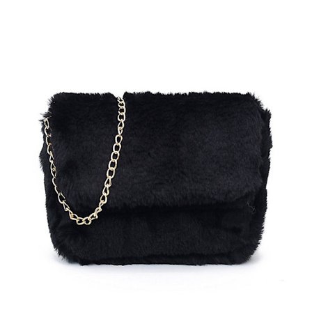 Trendig allroundväska med axelrem och söt plysch svart