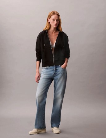 Calvin Klein Jeans Archive Logo French Terry Fz Hoo - Black - XXS