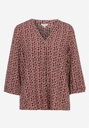 Cellbes of Sweden - V-ringad, vävd blus - roströd / mönstrad - för damer - 38/40
