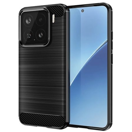 Coque - Xiaomi - 15 - Silikon - Kolfiberdesign - Borstad Effekt - Svart