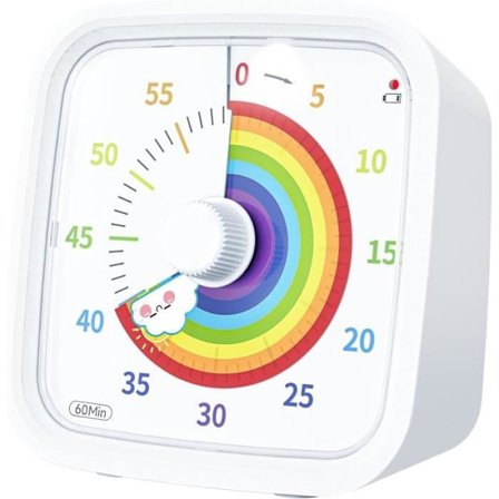 Regnbue Visuel Timer med Beskyttelsescover, Regnbue Timer til Børn, 60-Minutters Nedtællingstimer