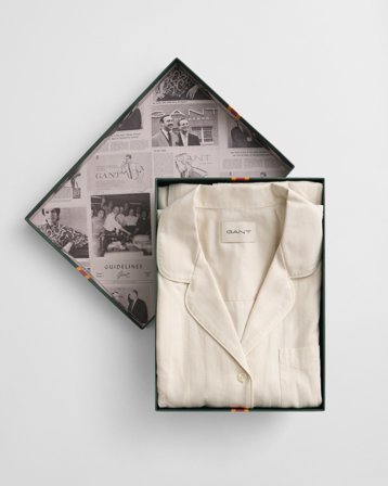 GANT Damen Pyjama mit Satinstreifen in Geschenkbox (XS) Leinen