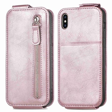 Vertikalt iPhone Xs / iPhone X fodral med dragkedja - Rosa