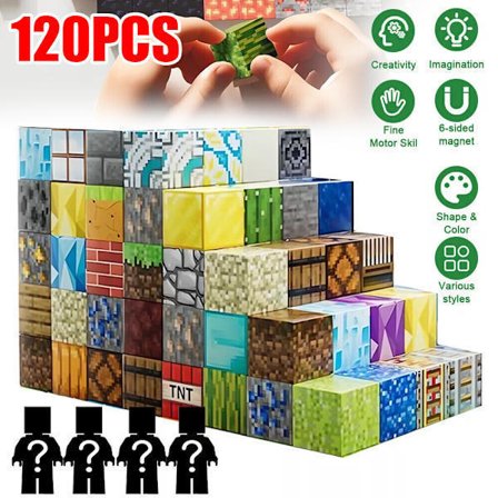 120 stk. Magnetisk leke Magnetiske byggeklosser Pedagogisk leke Bygg Minecraft-sett{ds}