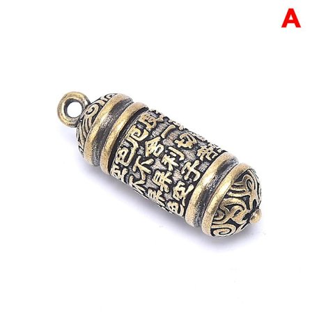 Ihållig mässing Buddha Sutra Cylinder Hänge Nyckelring Halsband Smycken pillerlåda