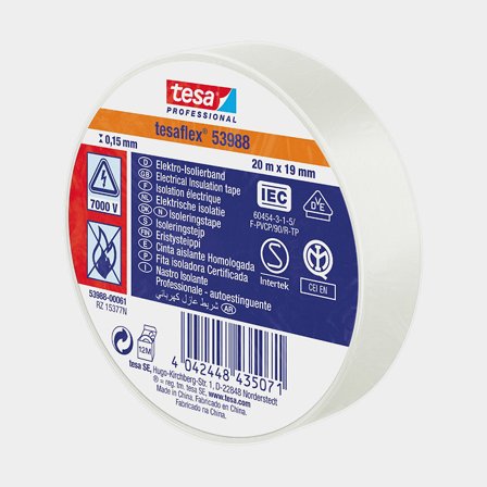 Elektrische tape Tesa, 19 mm x 20 meter, wit
