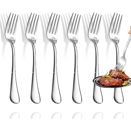 Gaffler, Sæt af 6 Top Madkvalitet Rustfrit Stål Gaffler Sølvtøj Sæt, Middagsgaffler Bestik Gaffler, 8,46 Tommer
