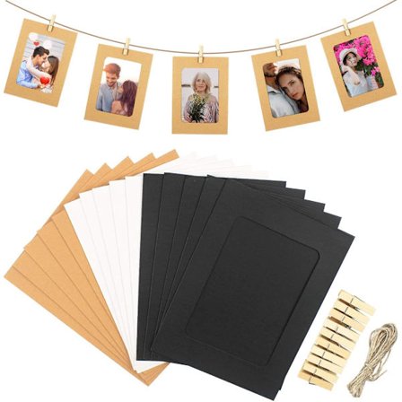 30 stk. papirfotorammer med klemmer og hamptråde, hængende albumramme, 15x10cm Kraft karton billedrammer, måtter til hjem, skole, kontor