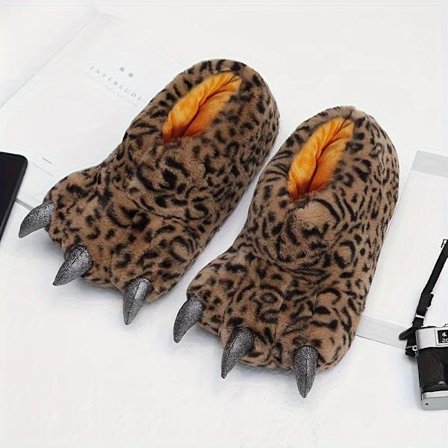 Supermyke tegneserietøfler med poter for foreldre, tykke og komfortable plysjhussko