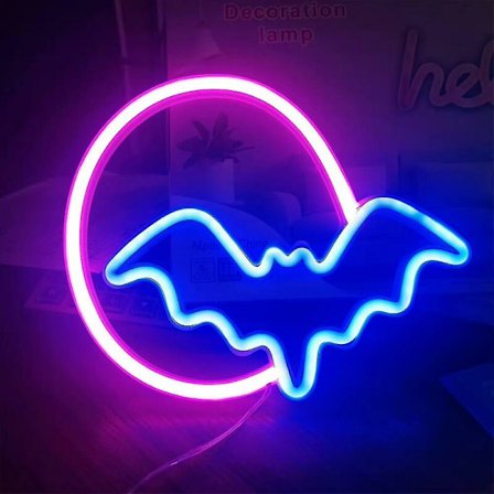 FlkwoH Halloween Party Moon Bat Led Neon Ljus Usb/Batteridriven Neon Lamp Skylt Väggdekor Ornament