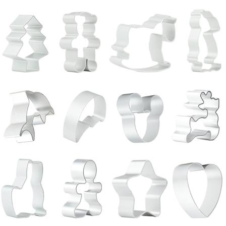 Set , 12 kpl ruostumattomasta teräksestä valmistettu pikkuleikkuri set molds lapsille, syntymäpäiville, juhliin, lomalle, leivontaan itse, kakkufontti