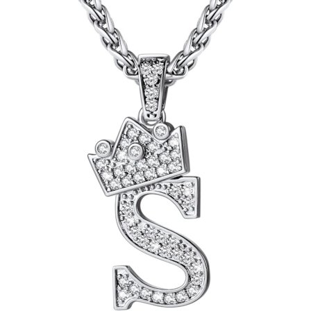 Krona Initial A-Z Halsband, Iced Out Letter Hänge med 22-24 Tums Kedja, Män Kvinnor Bling Hip Hop Alfabet Namn Smycken Present Stora Initialer 