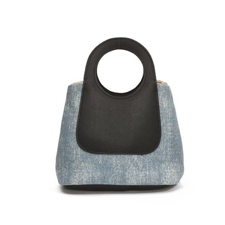 En niche design denim patchwork håndtaske, en moderigtig, minimalistisk og retro lille dametaske