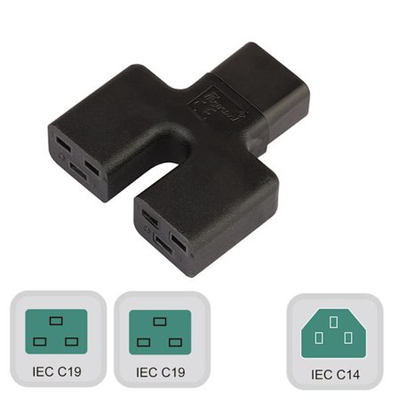 C14 till Dual C19 Connector Adapter Hane Plug to Hone Socket Converter 10-16A 110-220V 3pin Trådfri omvandlingsplugg