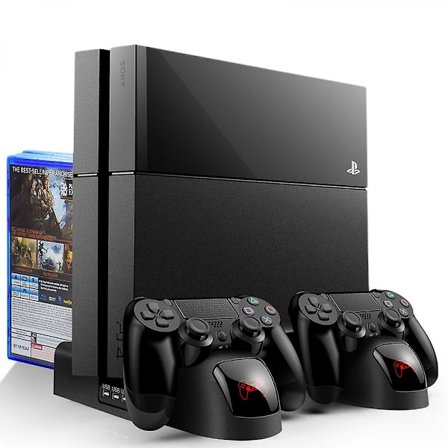 PS4 Stativ med Kylfläkt för Playstation 4/PS4 Slim/PS4 Pro, PS4 Pro Vertikalt Stativ med 12 Spelplatser