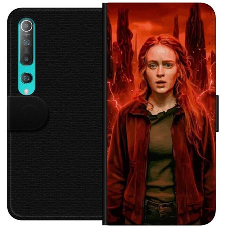 Kompatibelt Plånboksfodral till Xiaomi Xiaomi Mi 10 5G Porträtt av en ung kvinna med rött hår i en apokalyptisk landskap, röda blixtar och mörka