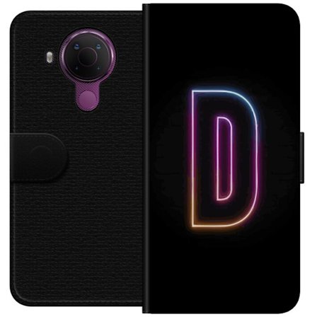 Kompatibelt Lommeboketui til Nokia Nokia 5.4 Minimalistisk neonbokstav D i fargeskiftende lys mot svart bakgrunn i moderne digital design