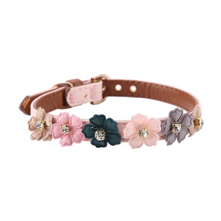 Blomma med Diamant Husdjur Katt Hund Halsband Justerbart PU Läder Hund Fluga (Rosa 1.3 * 42cm )