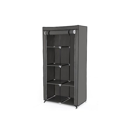 Stofgarderobe, tøjopbevaringsorganisator med 2 bøjlestænger, 6 hylder, grå