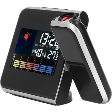 Projektionsväckarklocka, Väderklocka Sängbord med 180 Projektor, LCD Digital Klocka med 12/24H för Sovrum -Qin