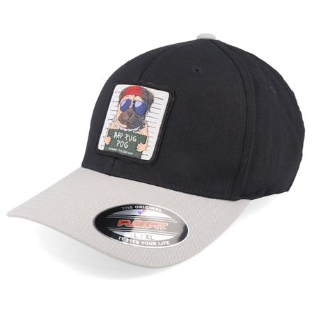 Iconic - Musta flexfit Lippis - Bad Pug Dog Black/Silver Wooly Combed Flexfit @ Hatstore