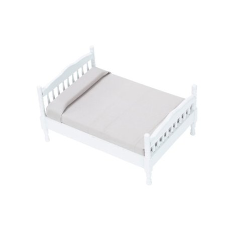 Mikrominiatyrmøbler Tiny Småskalig leketøydukkehus DIY Decora Mini 1:12 Europeisk dobbeltseng Hvit