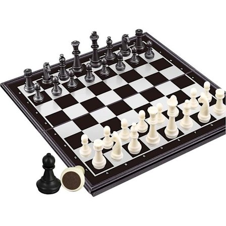 3 i 1 schack, dam och backgammon set, magnetiskt schackresespel med magnet med fällbart fodral 9,8 tum
