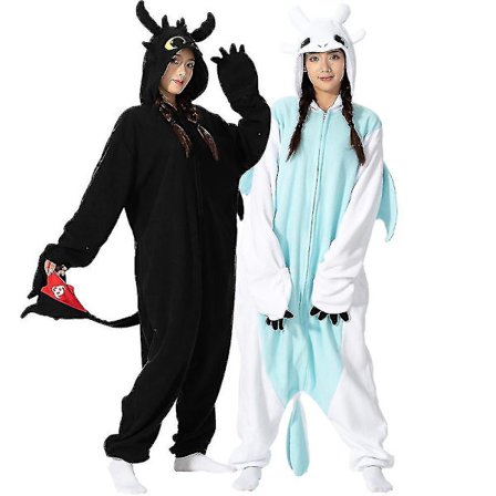 Voksen Kigurumi Onesie Tegneserie Tandløs Pyjamas til Voksne Kvinder Mænd Dyr Pyjamas Hjemmetøj Halloween Cosplay Festkostume[HK] White-XF10-