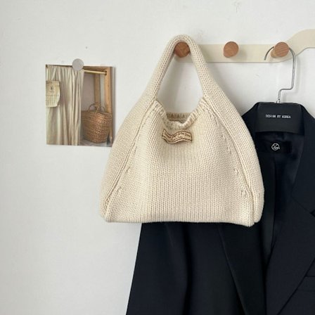 Håndvævet taske Uld strikke skuldertasker HVID