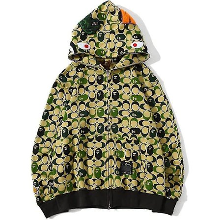 Shark Ape Bape Hoodie Camo Print Polyestertröja Casual Loose Zip Hoodie Jacka För Herr Dam