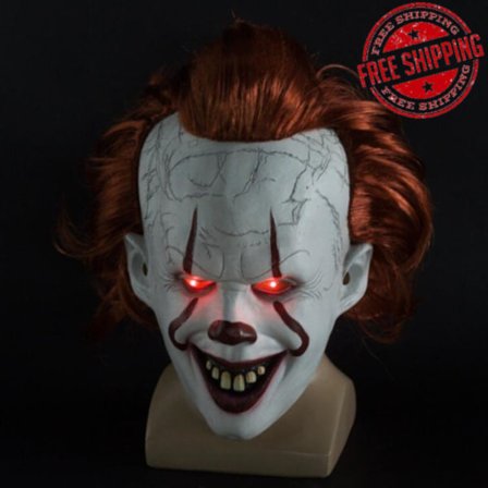 Halloween Cosplay Stephen Kings Det Pennywise Clown Mask Kostym Mask utan LED En storlek Mask med LED Mask med LED Men S
