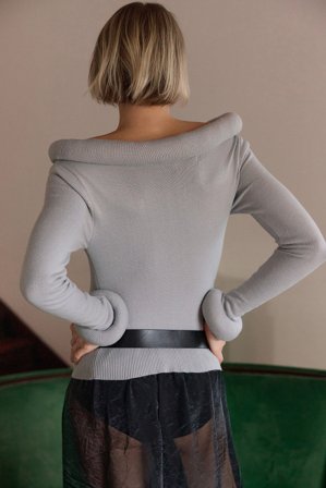 Hanna Stefansson x NA-KD Knitted Padded Detail Top - Strikkede toppe - Grå - S