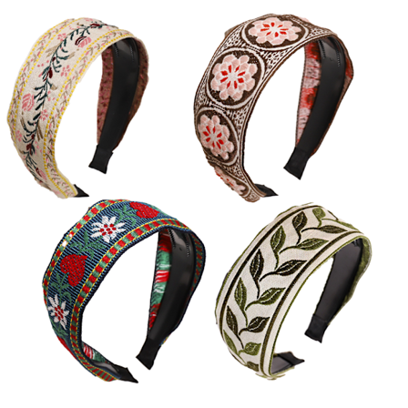 Boho-panta käsintehty kirjonta boheemi kukka leveät pannat vintage etninen tyyli hiuspanta naisille tytöille hiustarvikkeet