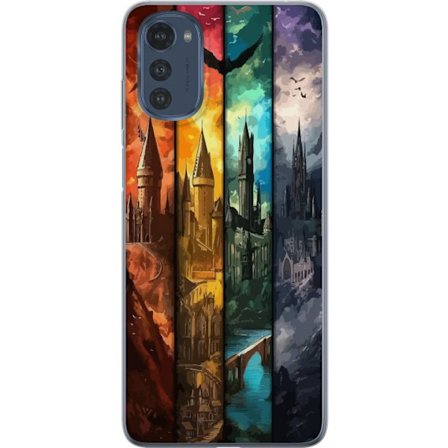 Kompatibel Mobilcover til Motorola Motorola Moto E32s Fire magiske slotte i forskellige elementfarver, episk fantasykunst med ild vand luft og mørke