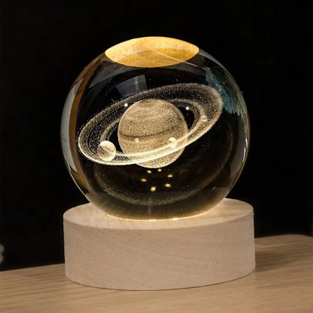 Dekorativ lys 3D krystallkule med gravering inni og varmt lys, galakse