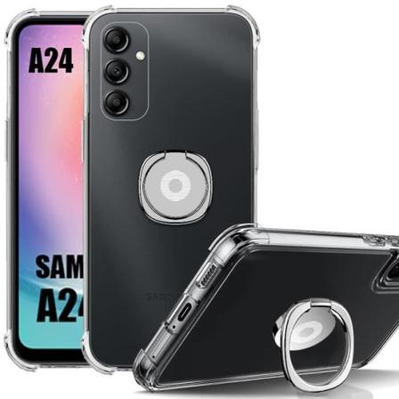 Fodral till Samsung Galaxy A24 Stötsäkert Transparent Silikonskydd med Silver Ring Support transparent-silver