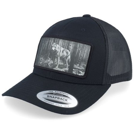 Hunter - Svart snapback Keps - Big Wolf Wide Patch Retro Black Trucker @ Hatstore