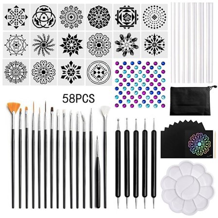 Mandala Dotting Tools Sæt - 58 PCS Dot Maleri Kit med Dotting Tools, Kuglepen til Sten Maleri, Farvning, Neglekunst, Tegninger og Udkast