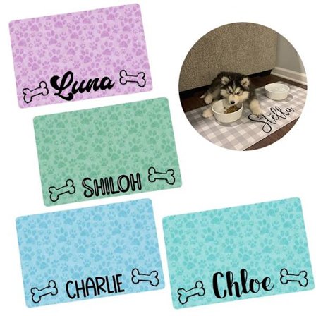 Dog Cat Placemat Personalized Pet Bowl Mat Waterproof Pet Food Pad Bowl Drinking Feeding Mat Custom Name PU Leather Pet Placemat