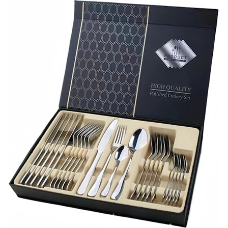Bestiksæt, 24 Dele, Service til 6 Personer, Høj Kvalitet 18/10 Rustfrit Stål Bestiksæt, Højglanspoleret