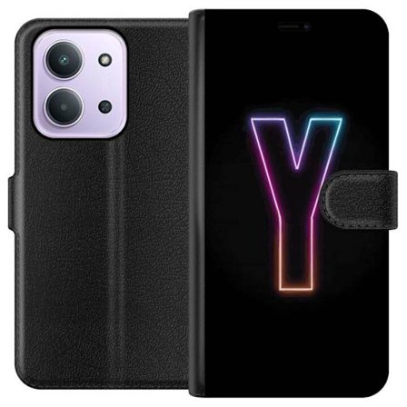 Kompatibel Tegnebogsetui til Xiaomi Xiaomi Redmi 15C Minimalistisk neonbogstav Y i farveskiftende lys mod sort baggrund