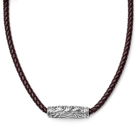 Collier en cuir marron et rune ovale pour hommes - Colliers marteau de Thor - pour Hommes - Fort Tempus