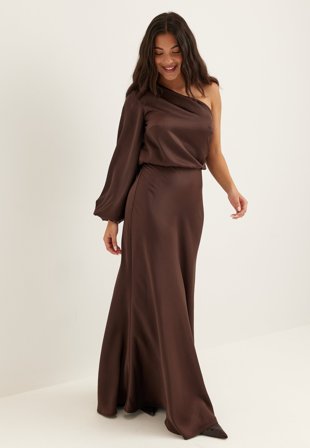 Bubbleroom Occasion - One Shoulder Satin Gown - Dark brown