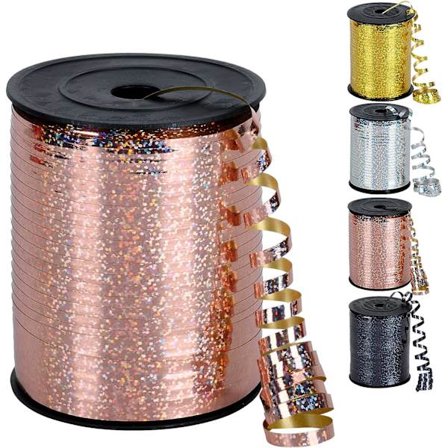 500 meter glänsande lockigt band silver, 5 mm crimpat ballongband, slät metallisk ballongsnöre för ballongband (Rose Glod)