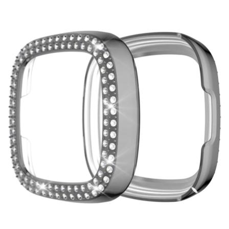 Fitbit Versa 3 / Sense kaksirivinen strassikivikehys - L pin kyv / Harmaa Silver grey