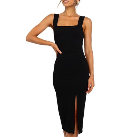 Split Thigh Tank Kjole Bodycon Festkjoler til Sommeren (Sort L)