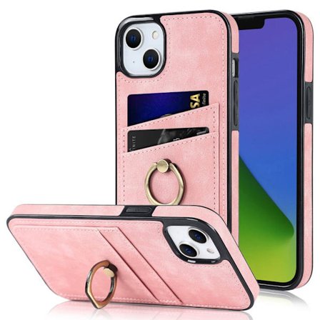 iPhone 14 Plus Kortlomme Etui Ring Rosa