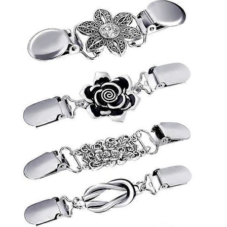 4-pakning vintage sjal-klips for gensere, brosje-klips for damegensere